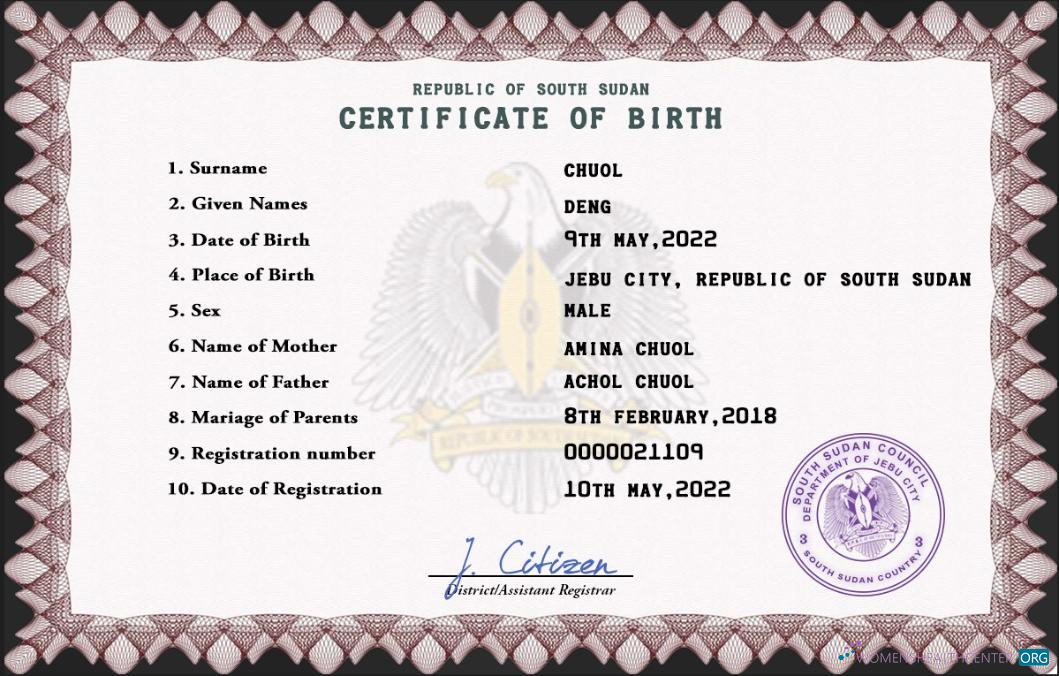 Download South Sudan birth certificate PSD template Photoshop template